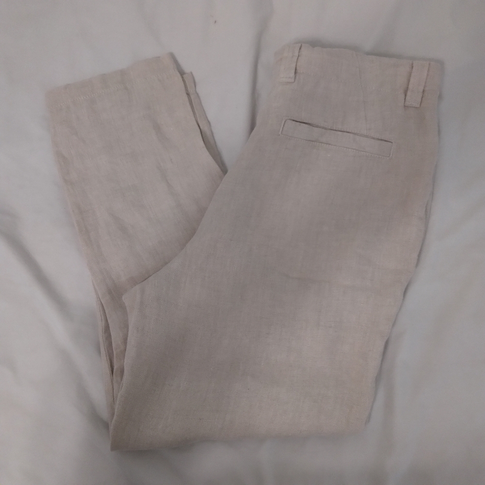 Zara size 31 Linen Pants Tapered Casual Drawstring 4 Pockets Cream Color